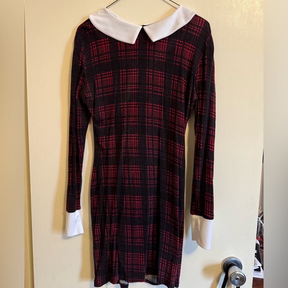 Red Plaid Dress with White Collar